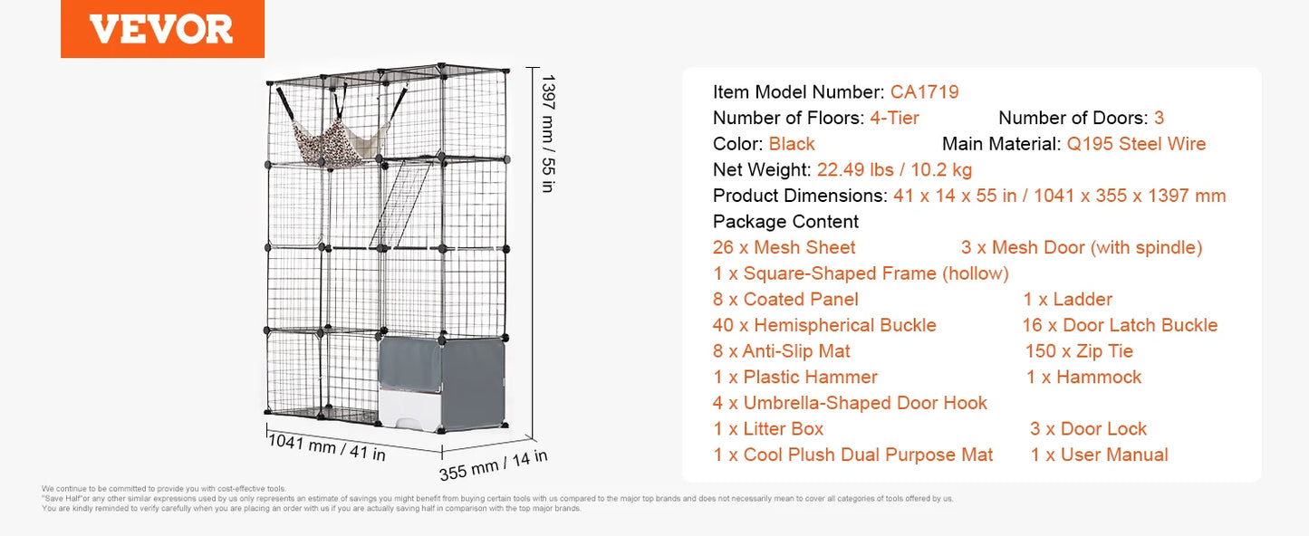 SucceBuy Stainless Steel Cat Villa With Ramp And Hammock