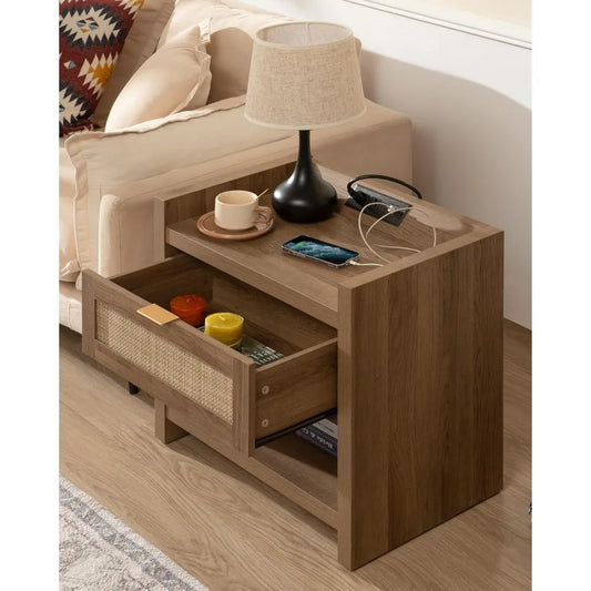RBXC Rattan Nightstand Set Of 2 With Type C Charging