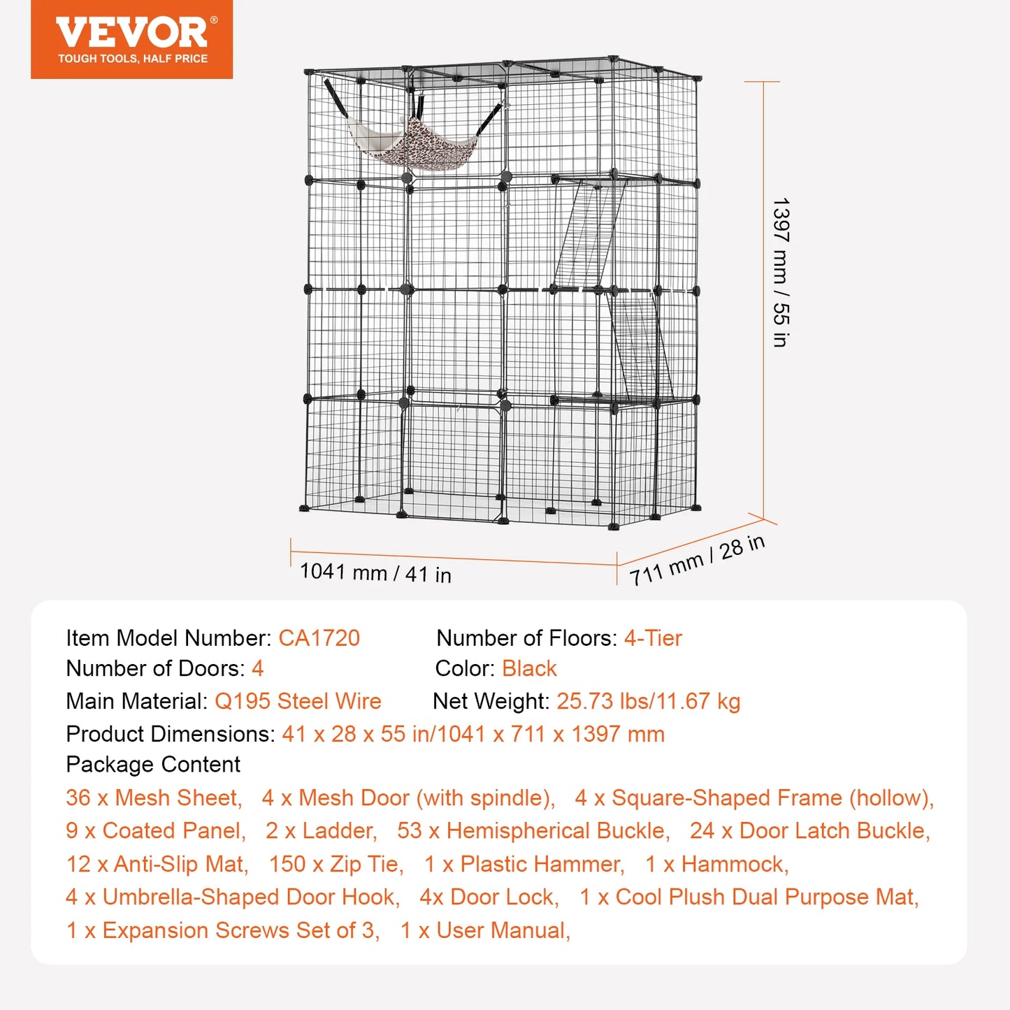 SucceBuy Stainless Steel Cat Villa With Ramp And Hammock