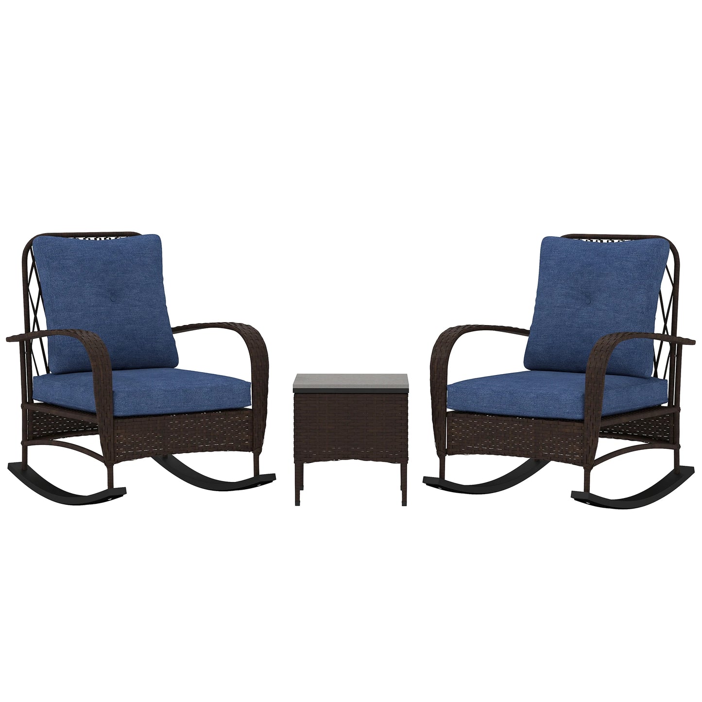 Outsunny Rattan Wicker Patio Rocking Chairs Coffee Table Set