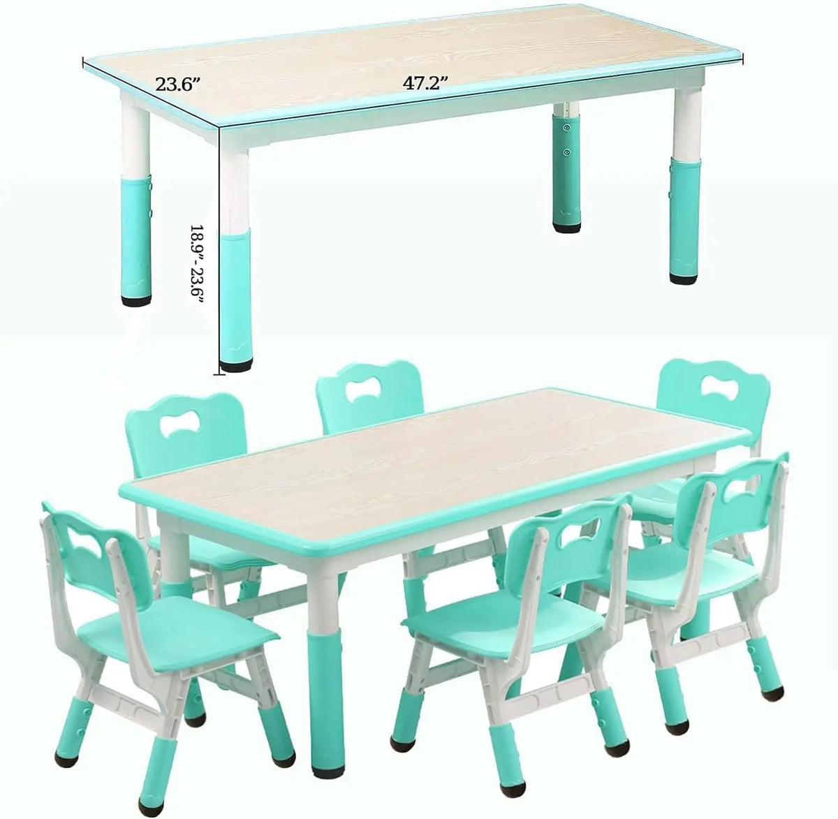 Tacleekii Modern Kids Table And Six Chair Set With Organizer