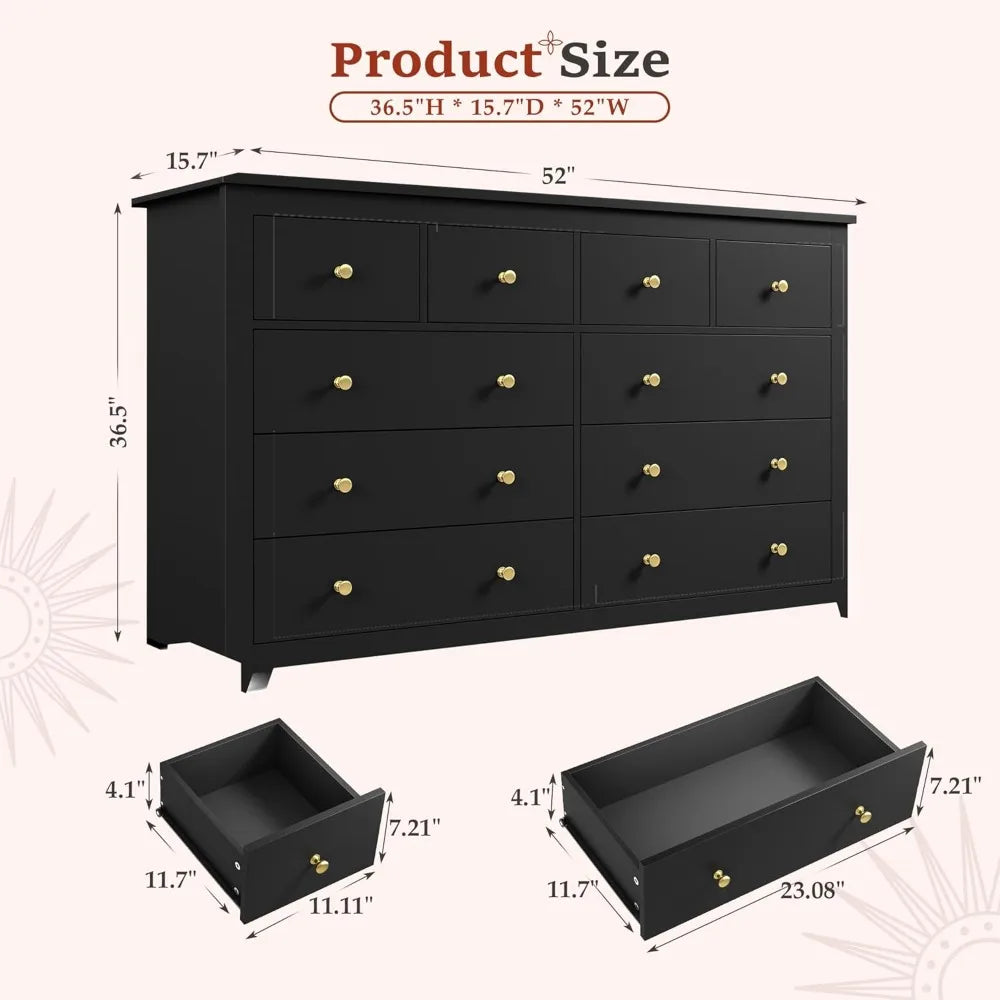 10-Drawer Dresser For Bedroom Storage And Organization