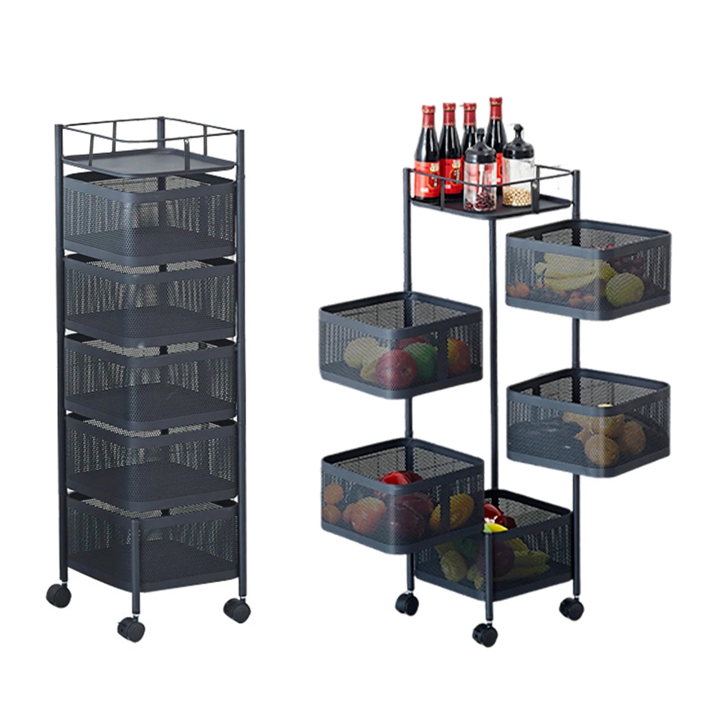 HobbyLane Five Tier Steel Rotating Storage Cart For Kitchen