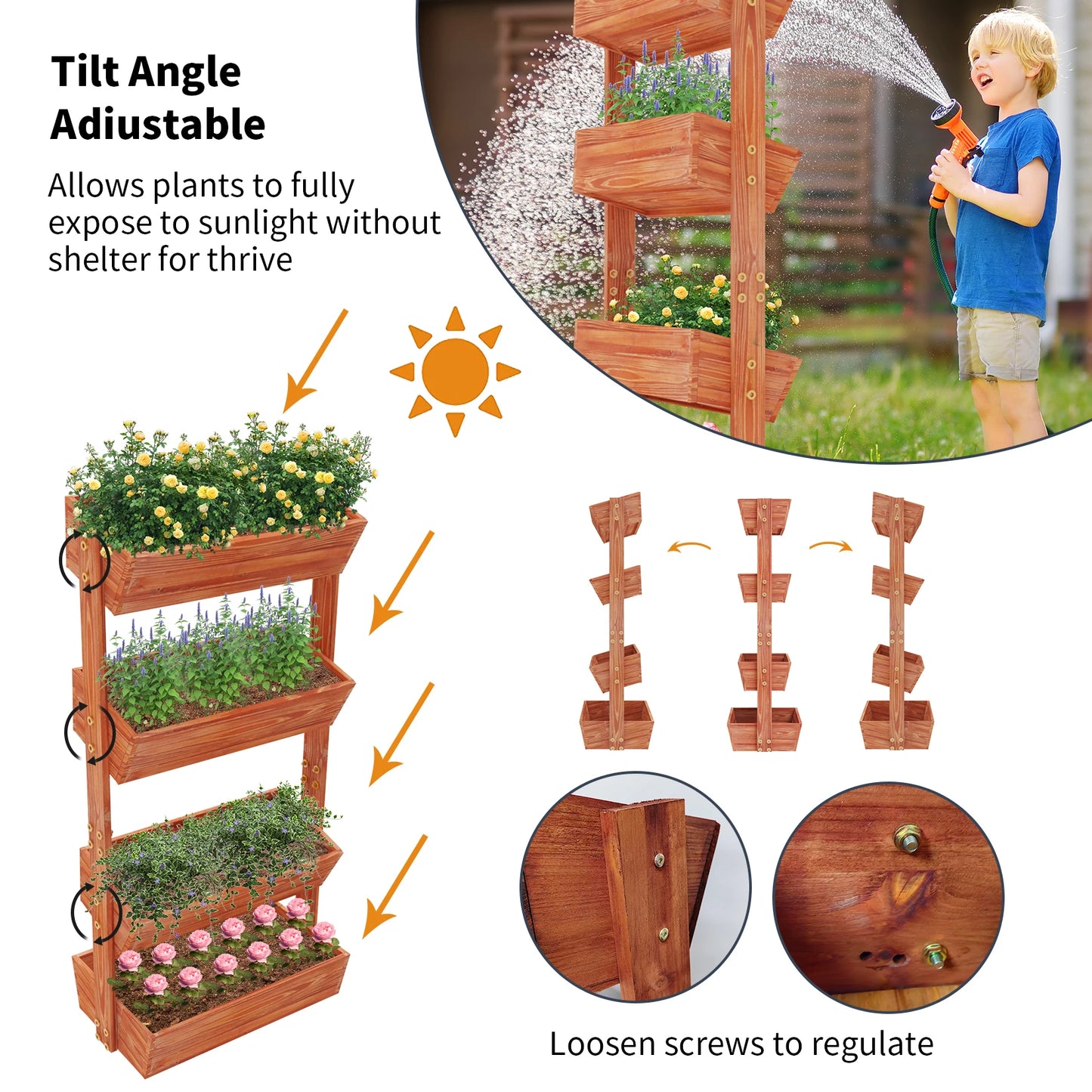 Four Tier Solid Wood Elevated Raised Garden Bed Planter