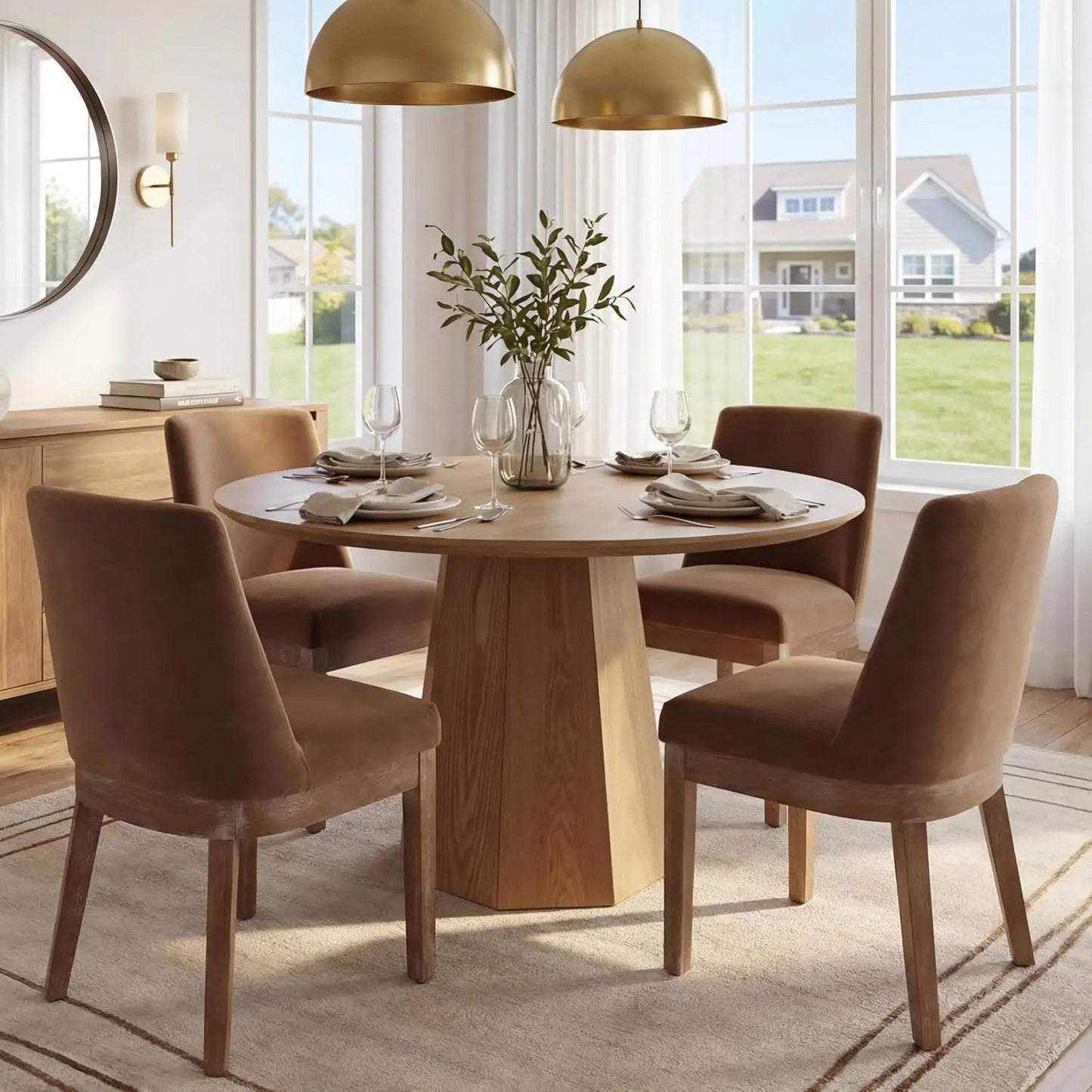 Modern Linen Dining Chairs Set of 4 Upholstered Wood Legs