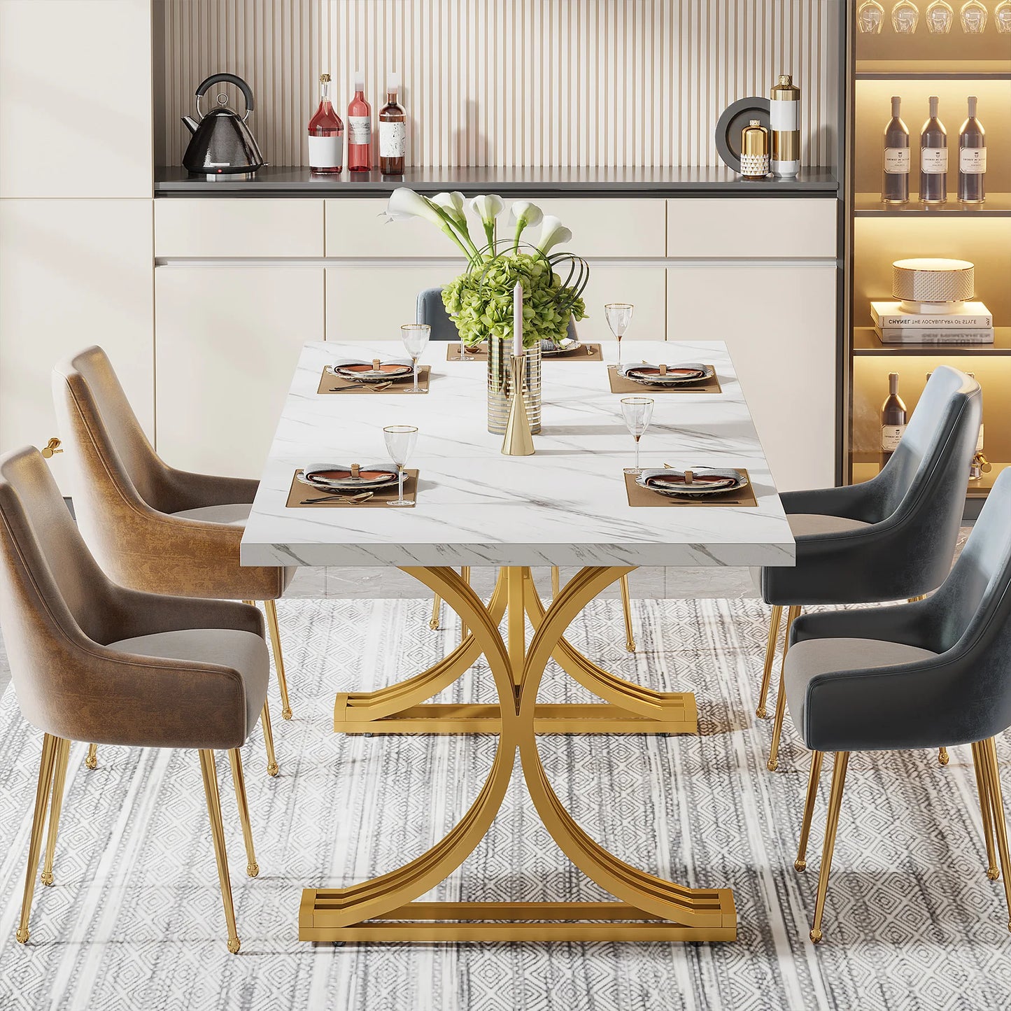Tribesigns Dining Table For 4 To 6 With Faux Marble