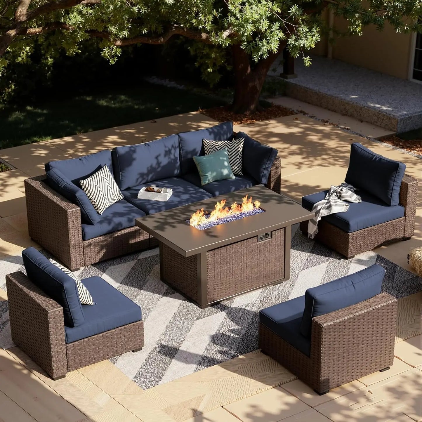 Xiaolang Outdoor Patio Sectional Sofa Set With Fire Pit Table