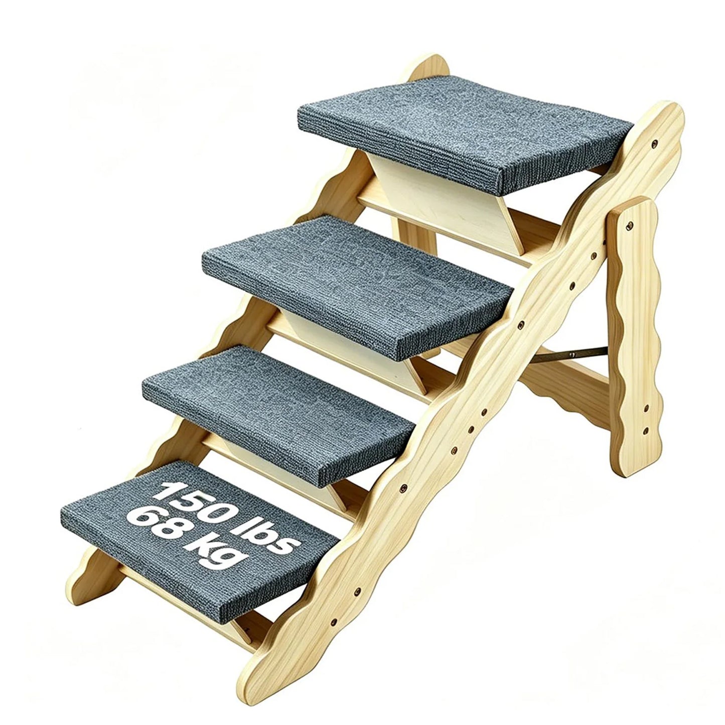 DishyKooker Premium Wooden Pet Stairs And Folding Dog Ramp