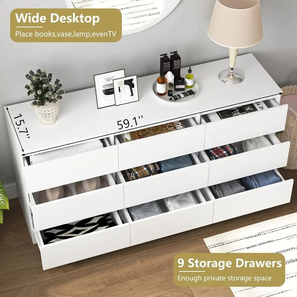 Nine-Drawer Bedroom Storage Cabinet With Deep Drawers