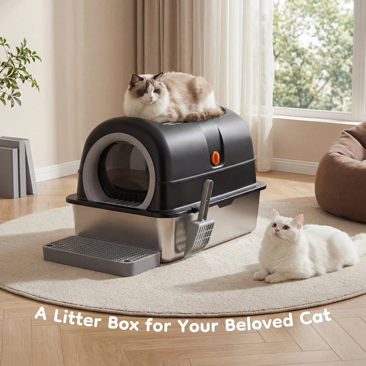 Stainless Steel Cat Litter Box Enclosed With Scoop And Mat