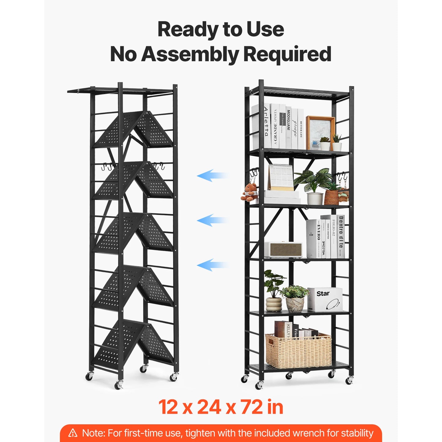 SucceBuy Foldable Rolling Storage Shelf With Metal Rack Organizer