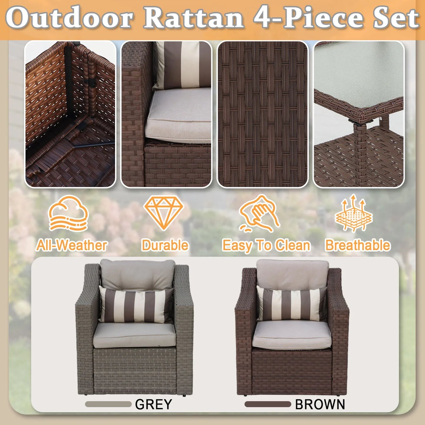 Avenvista Outdoor Wicker Patio Furniture Set With Sofa And Table
