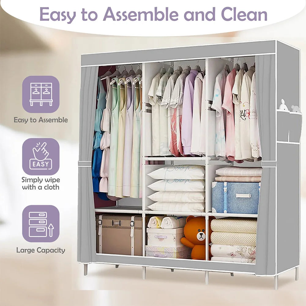 Portable Closet Storage Organizer With Hanging Rod And Fabric Cover