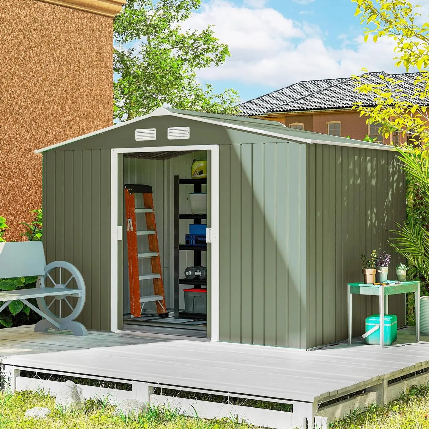 Metal Outdoor Storage Shed With Lockable Doors And Air Vents