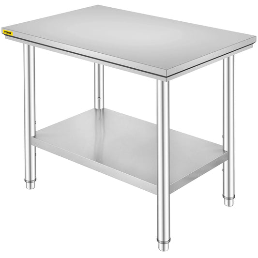 Commercial Kitchen Work Bench With Undershelf Stainless Steel 330LBS