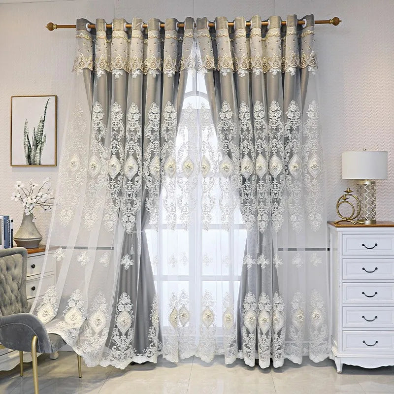 Luxury Embroidered Curtains With Dual Layer Room Darkening