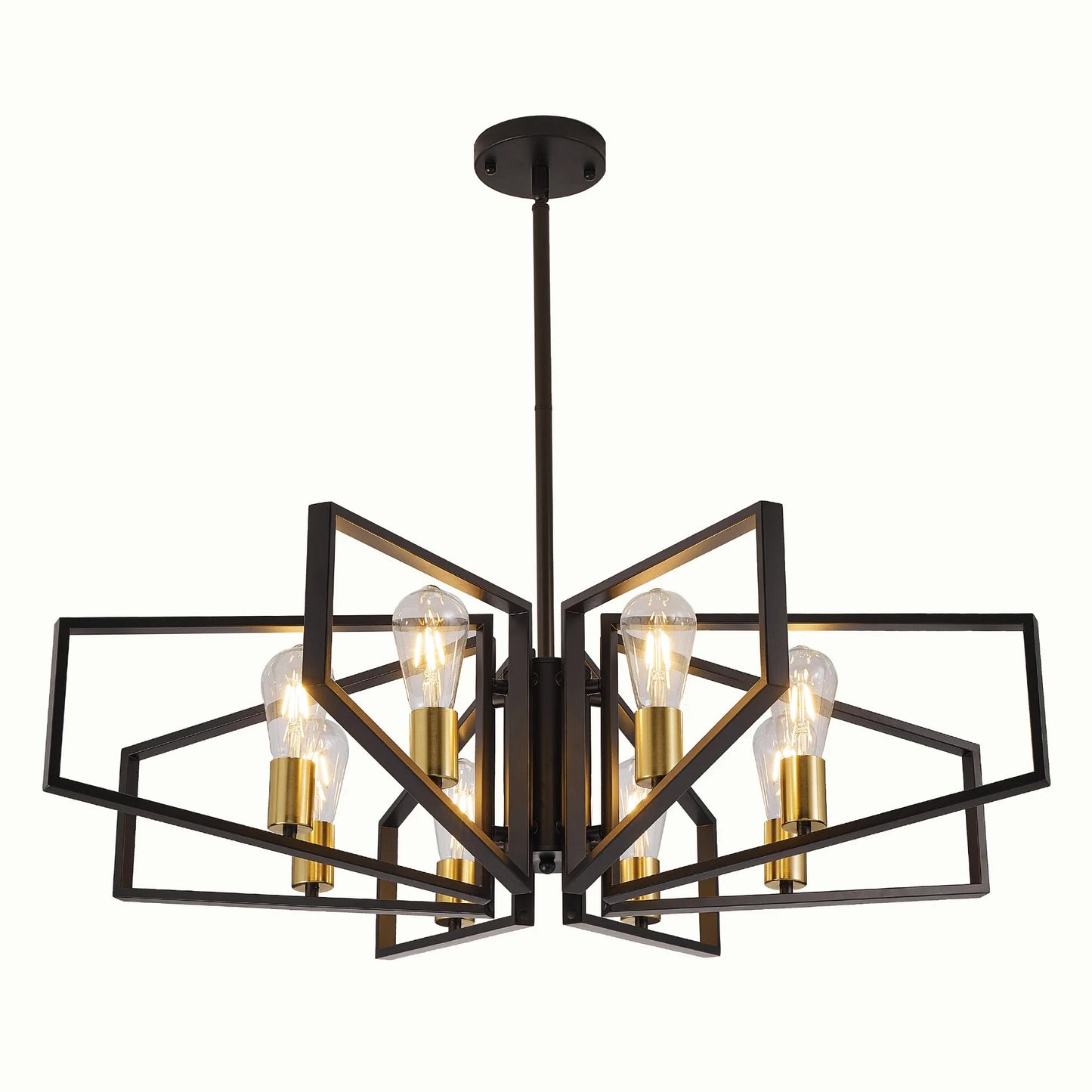 Eight Light Geometric Chandelier With Adjustable Height Metal Pendant