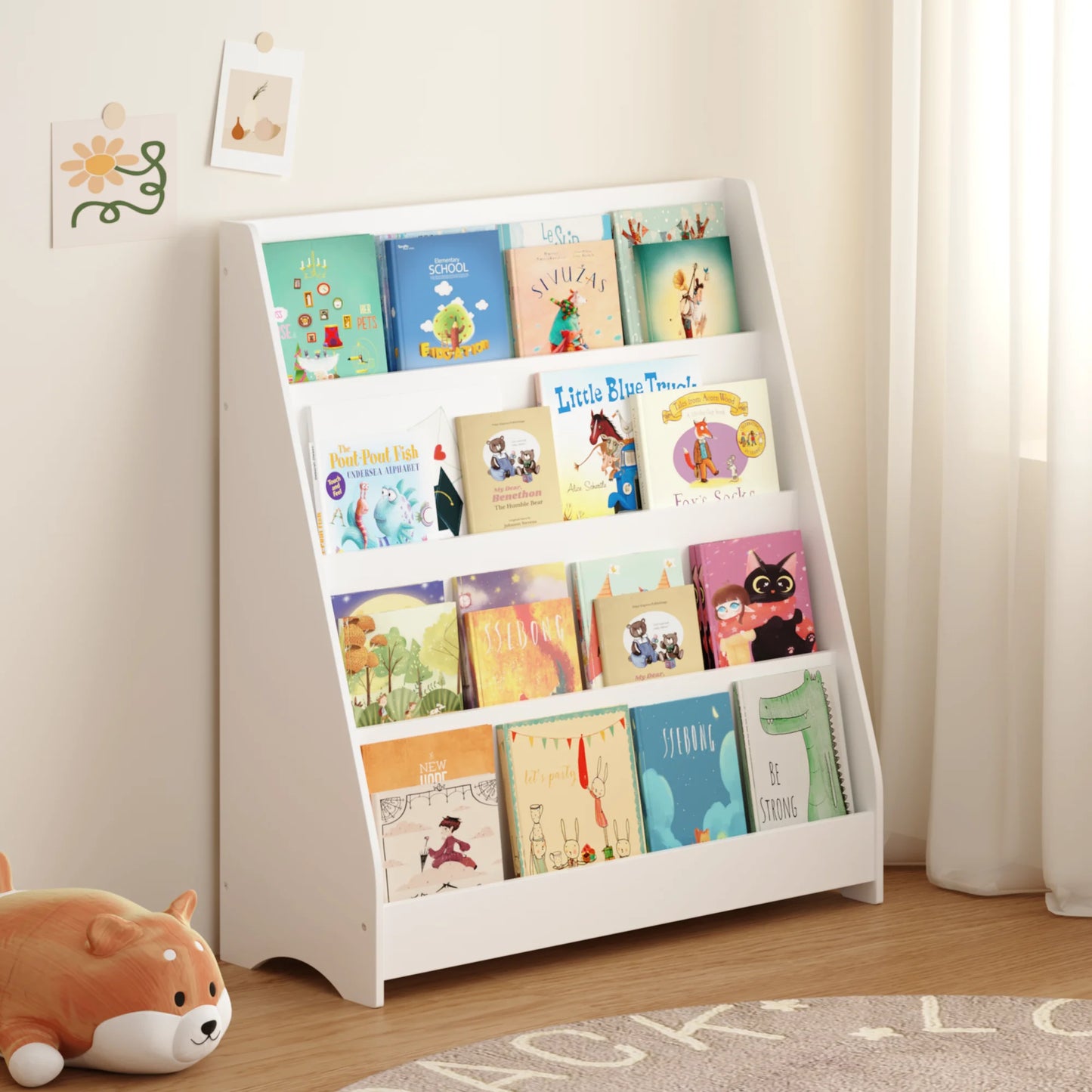 Four Tier Kids Bookshelf Display Organizer For Bedroom And Playroom