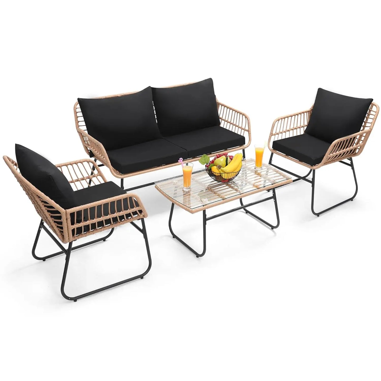 4 Piece Rattan Patio Bistro Set with Modern Style