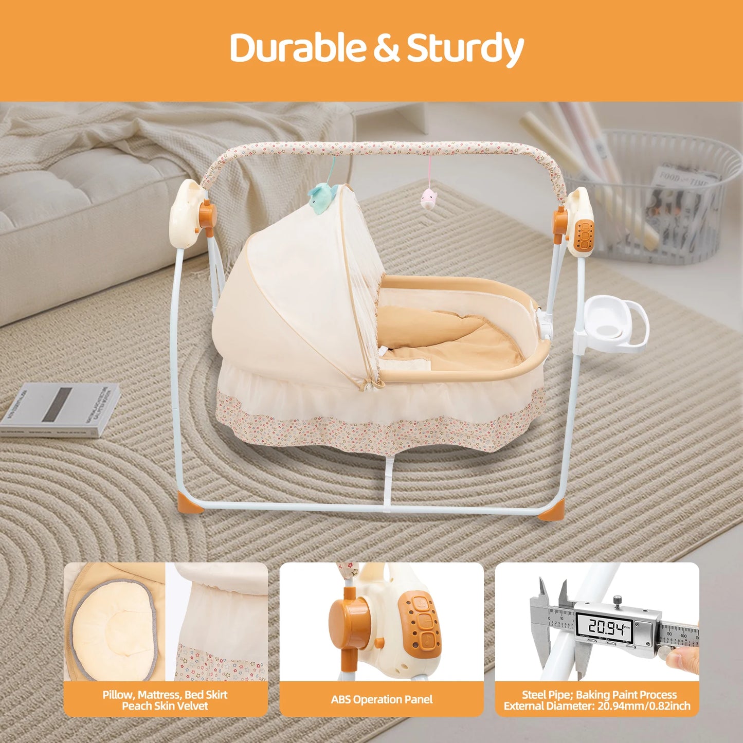 Electric Baby Crib Cradle With Remote Swing And Music