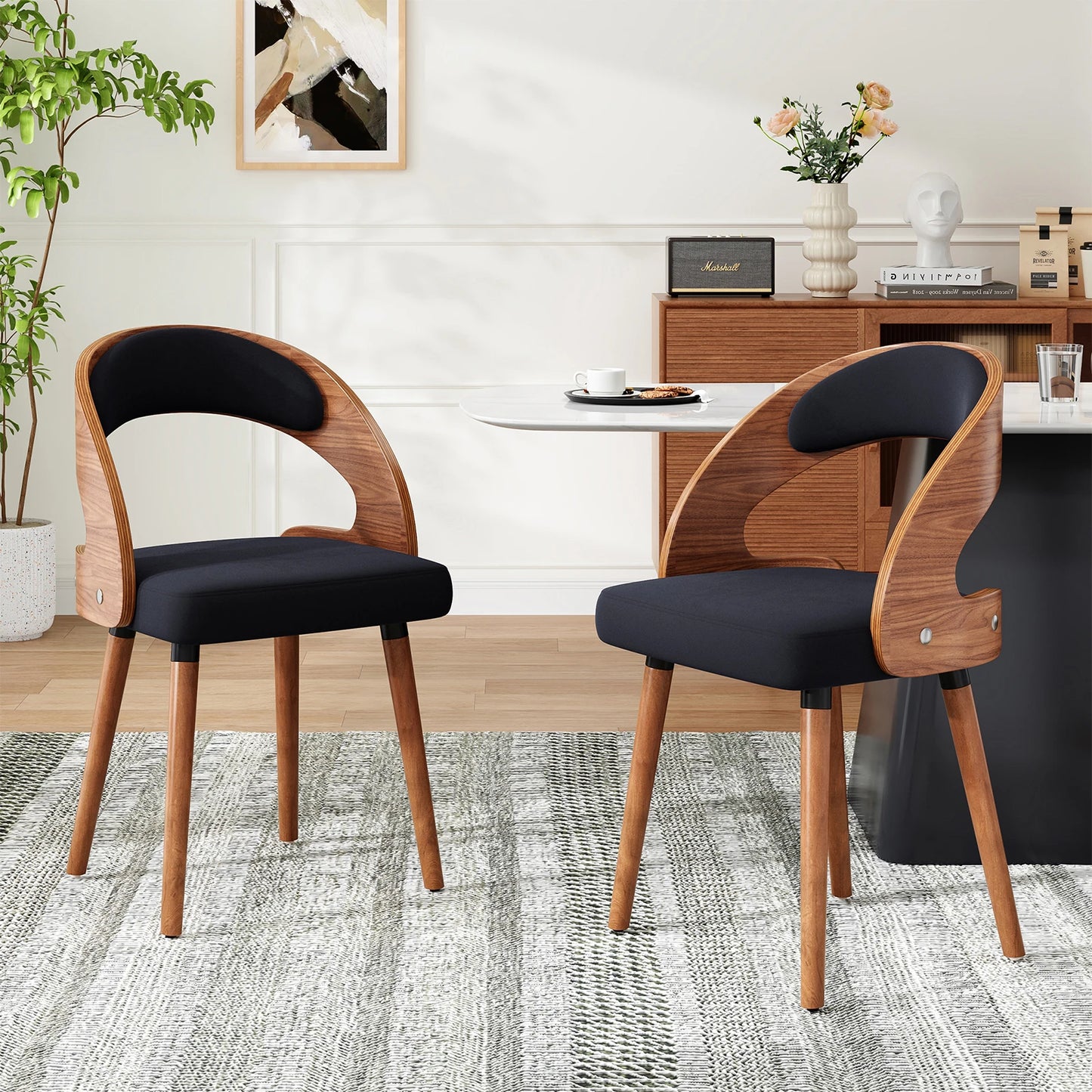 Farini Modern Wood Dining Chairs With Curved Backrest