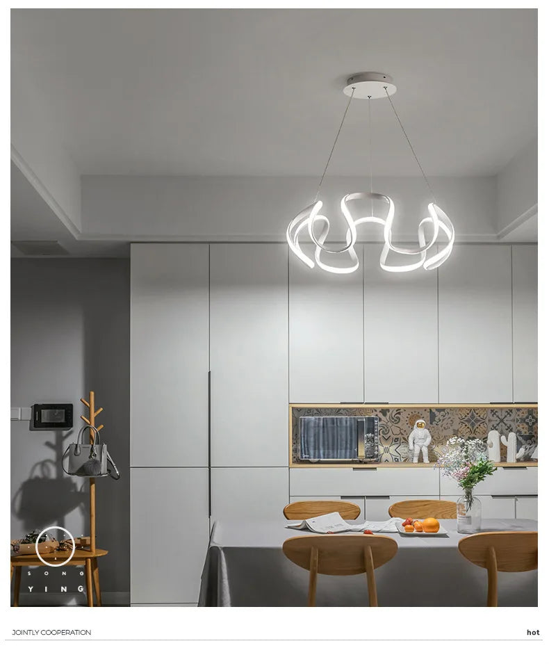 Vetrulus Polished Chrome Nordic Twisted LED Pendant Light Chandelier