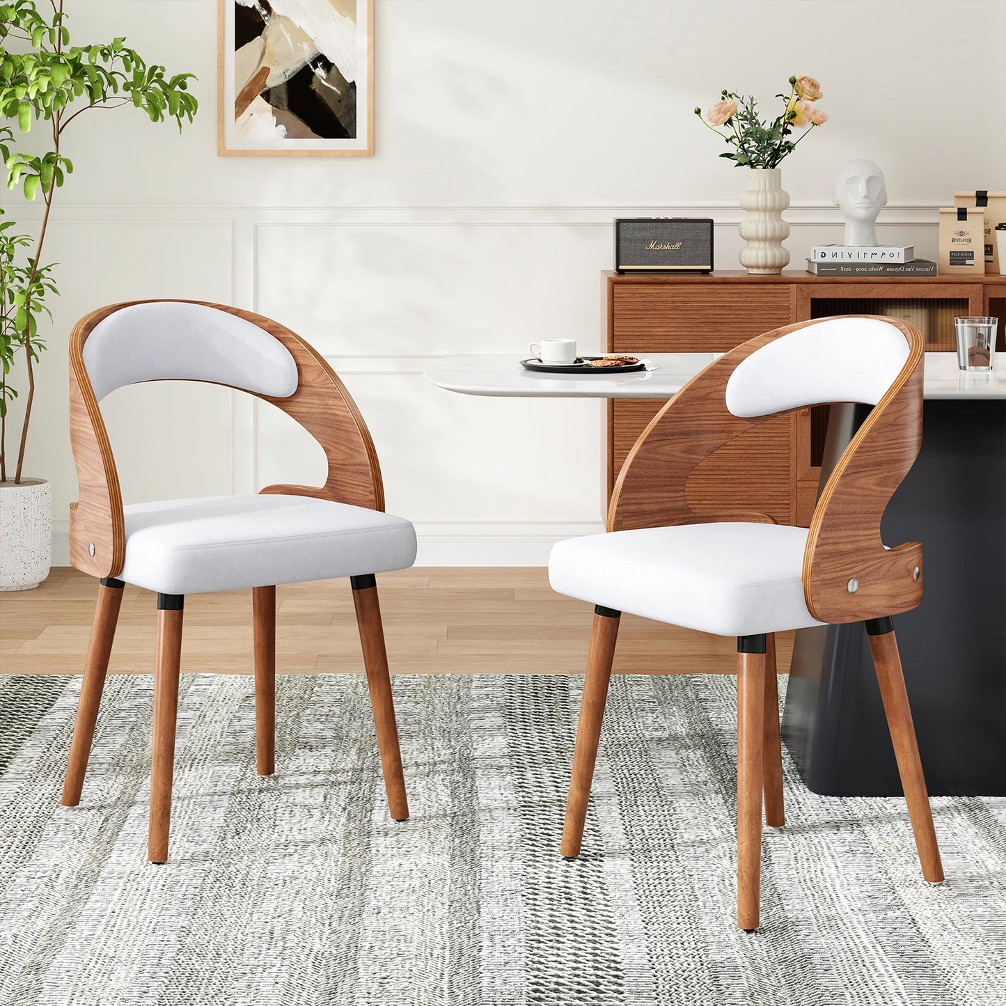 Farini Modern Wood Dining Chairs With Curved Backrest