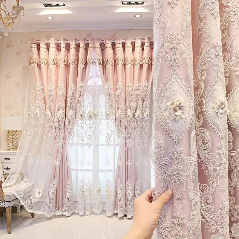 Luxury Embroidered Curtains With Dual Layer Room Darkening