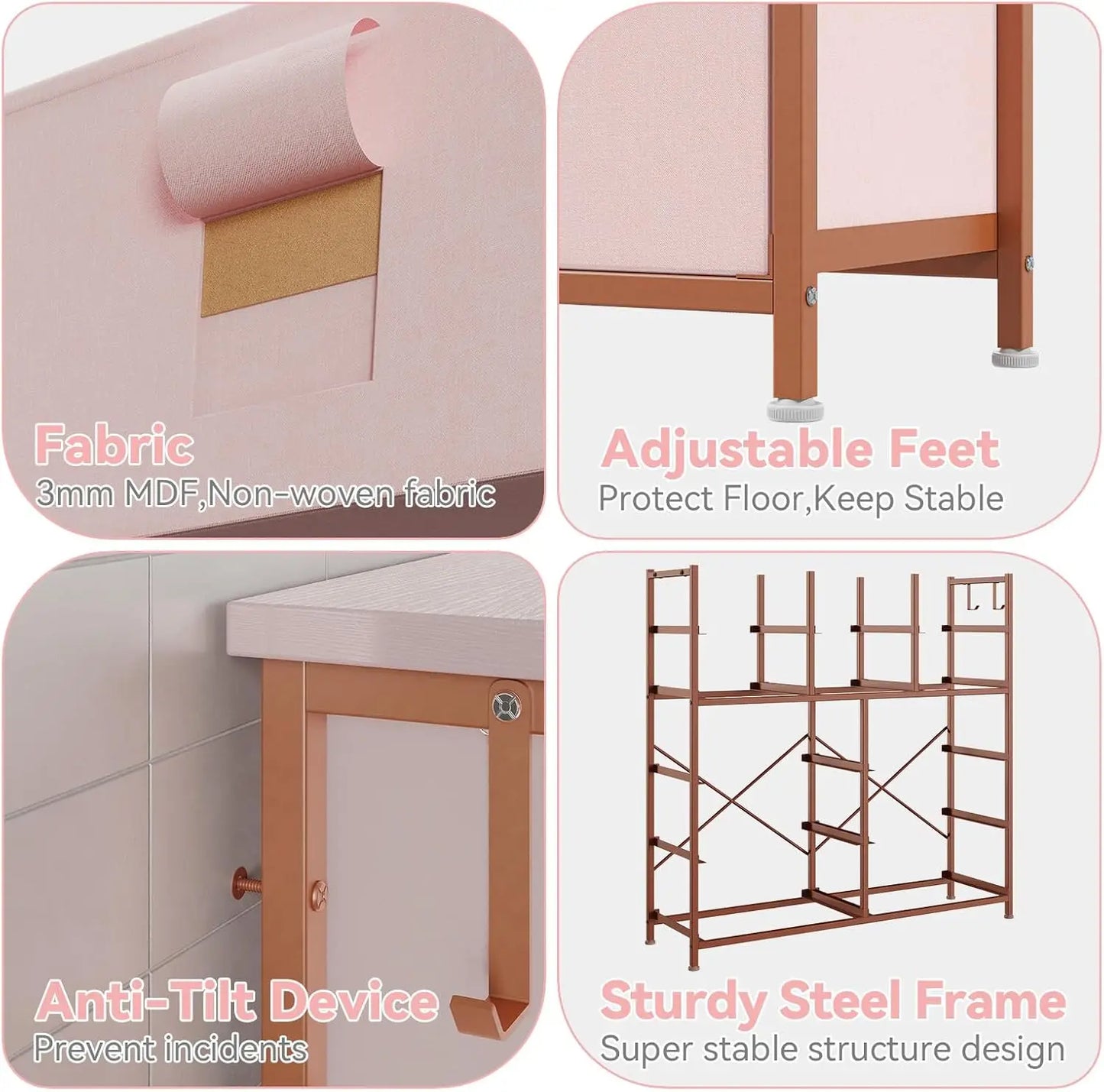 12 Drawer Dresser For Bedroom With Fabric Storage And Easy Pull Handle