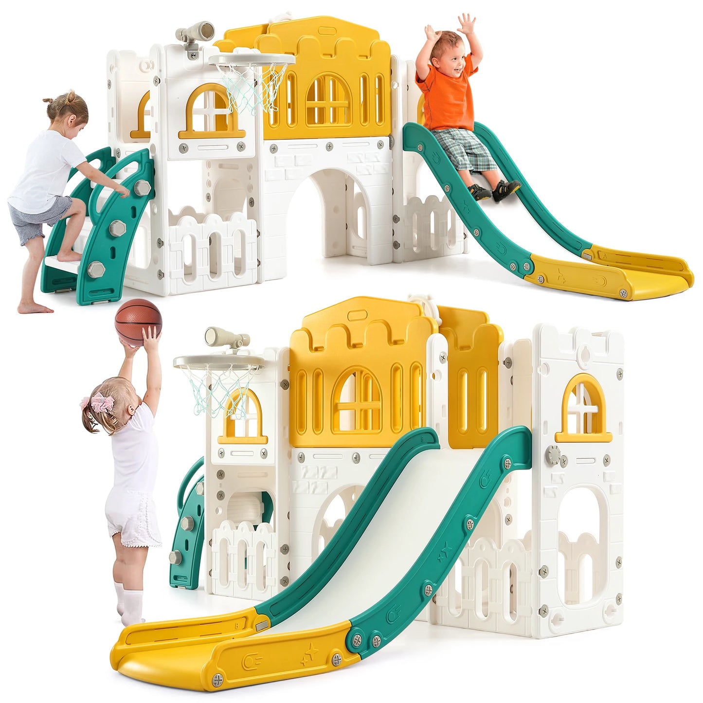 8 In 1 Toddler Slide Indoor Playground Playset Basketball Hoop