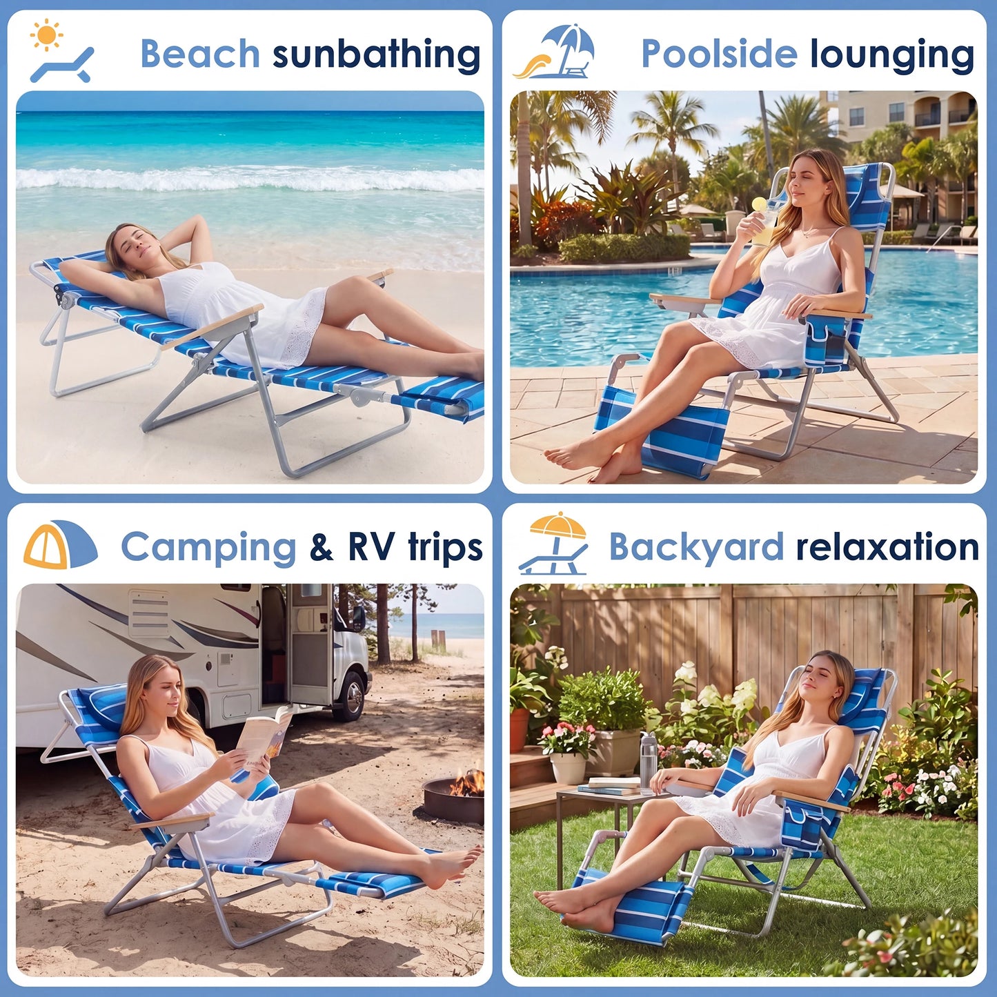 TCGBKAF Beach Chair With 5-Position Footrest Folding Lounge