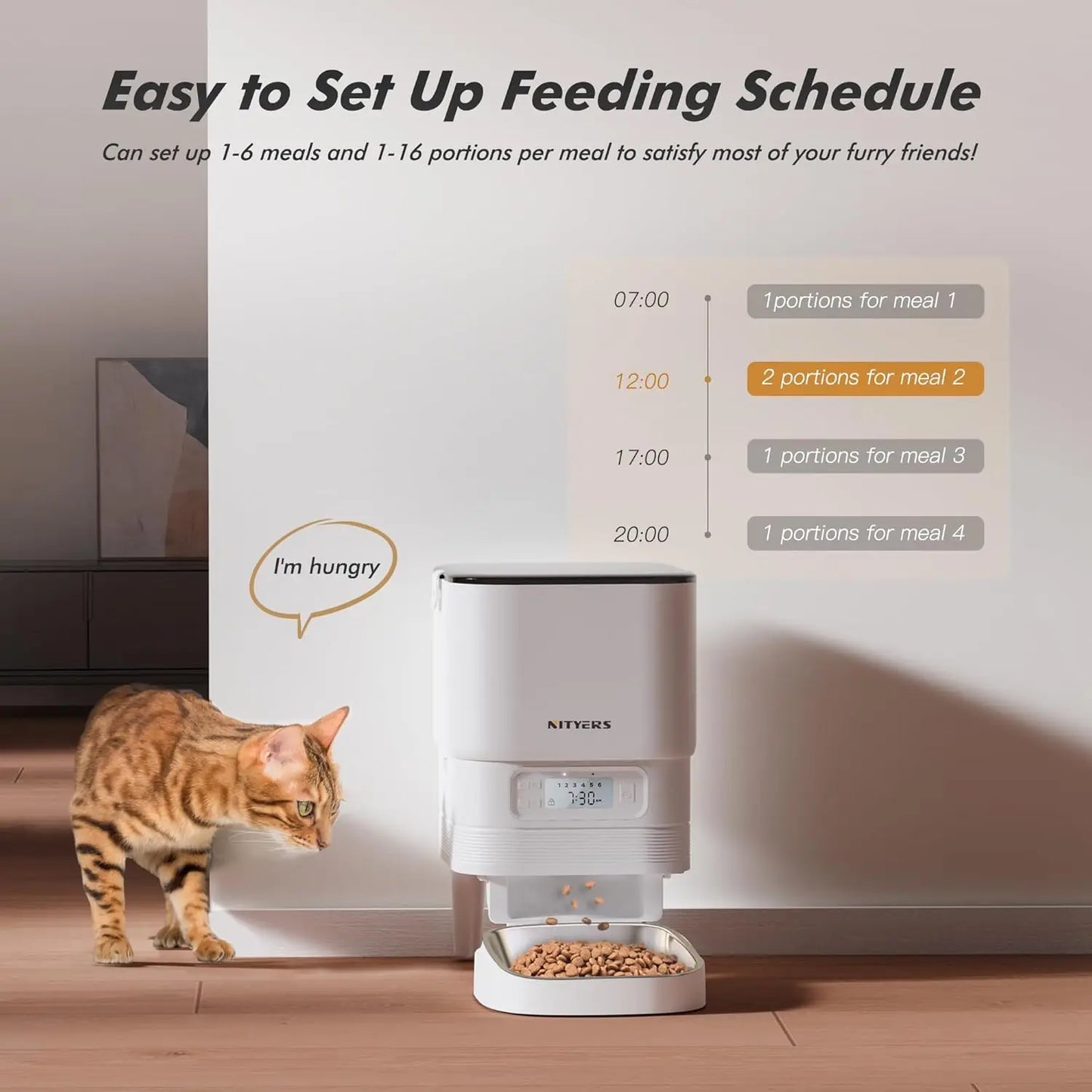 Nityers Cat Feeder Stainless Steel Bowl Voice Recorder Portion Control