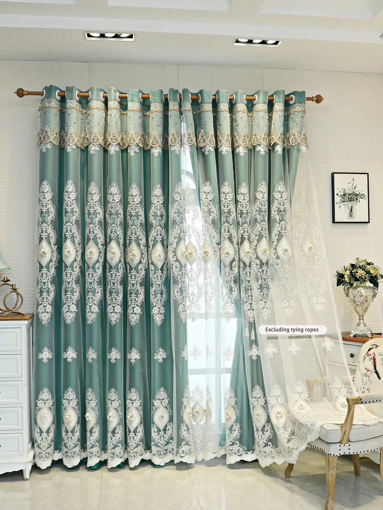 Luxury Embroidered Curtains With Dual Layer Room Darkening
