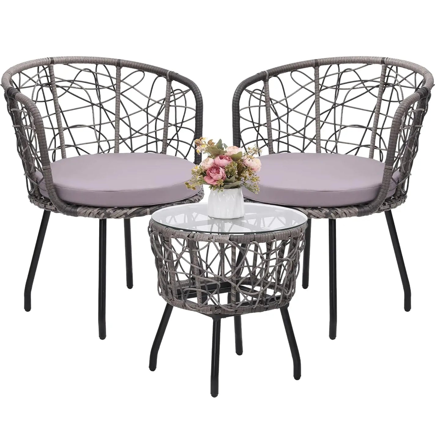 4 Piece Rattan Patio Bistro Set with Modern Style