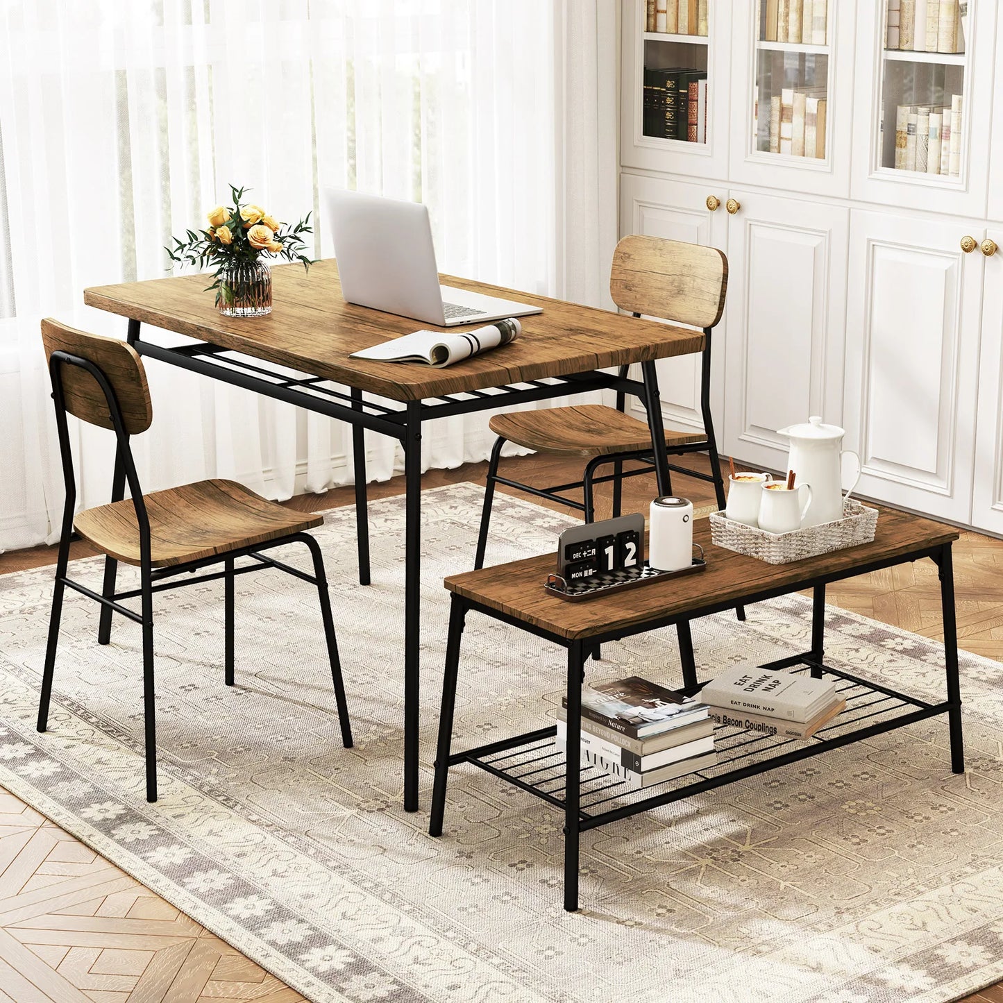 Homasis 4 Piece Dining Set With Bench And Two Chairs
