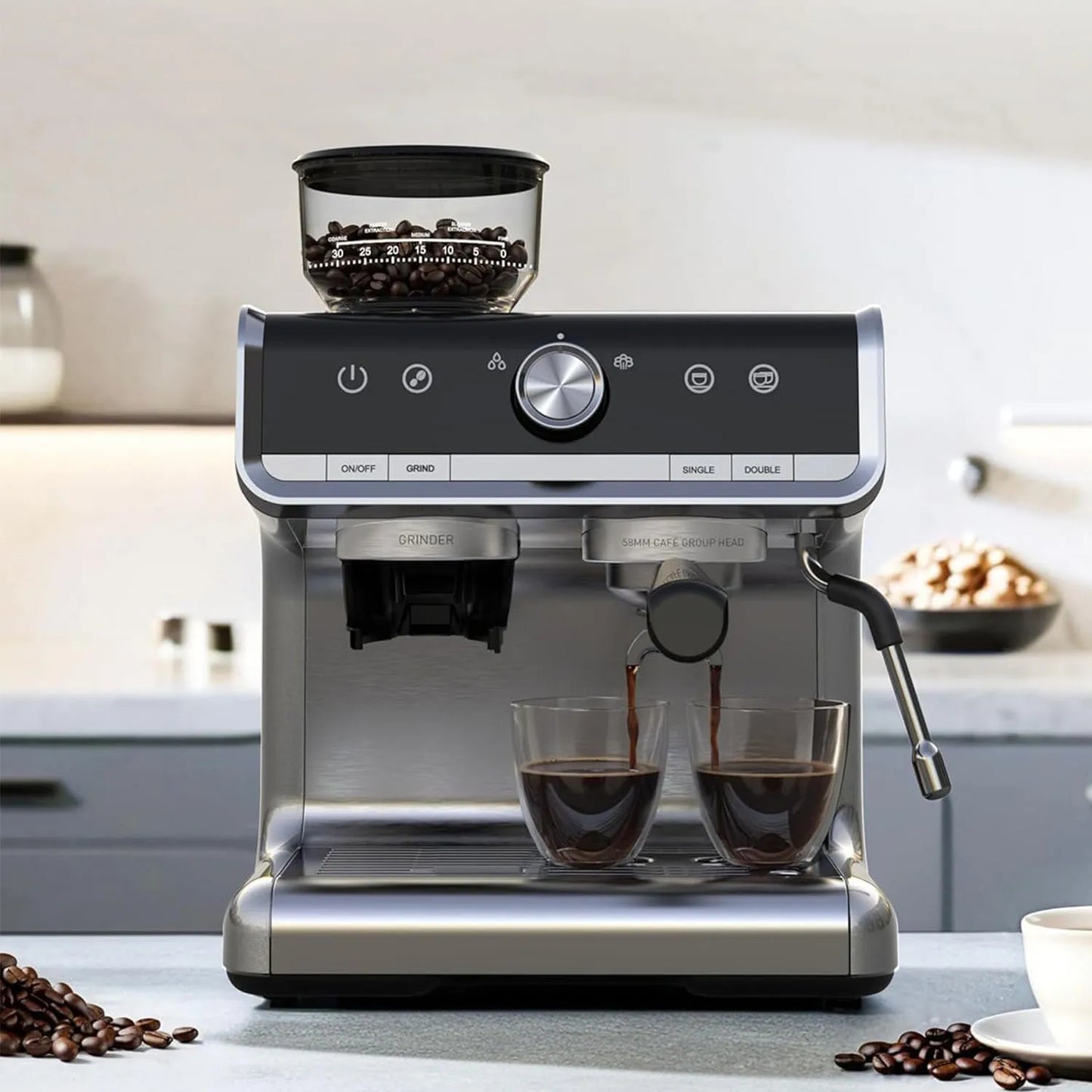 Acekool 20 Bar Semi Automatic Espresso Coffee Machine With Grinder