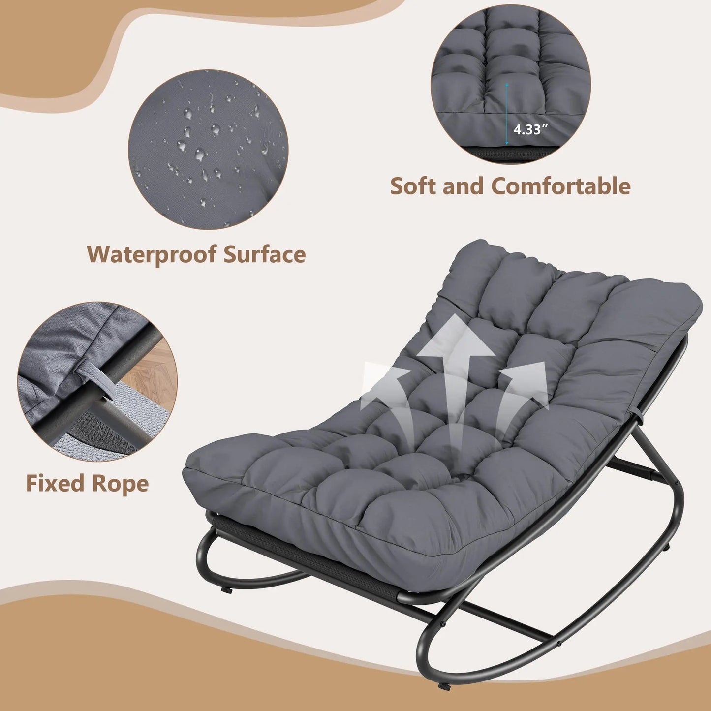 HiMISS Heavy Duty Outdoor Patio Rocking Chair With Thick Cushion