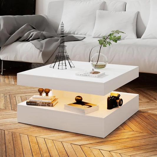 LED Coffee Table 2 Tier Square Center Table Modern