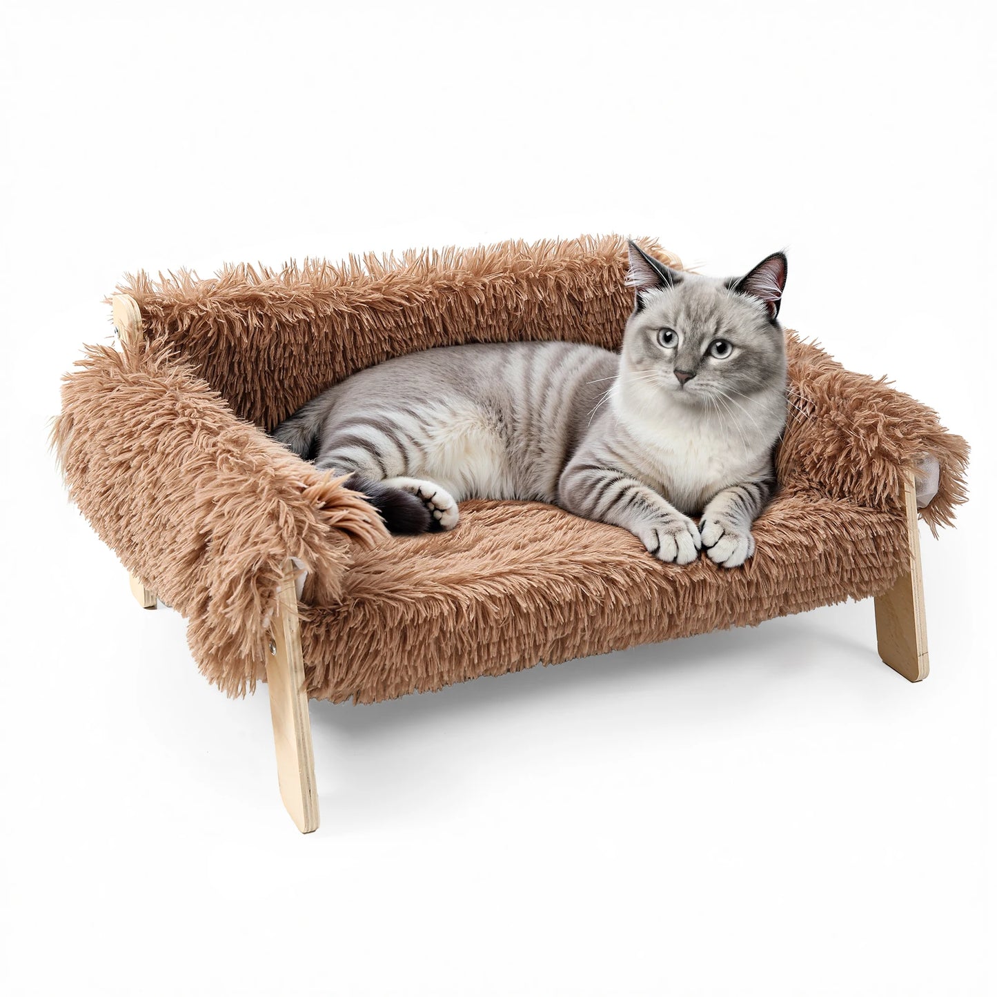 Raised Plush Cat Sofa Bed With Wooden Legs For Cats