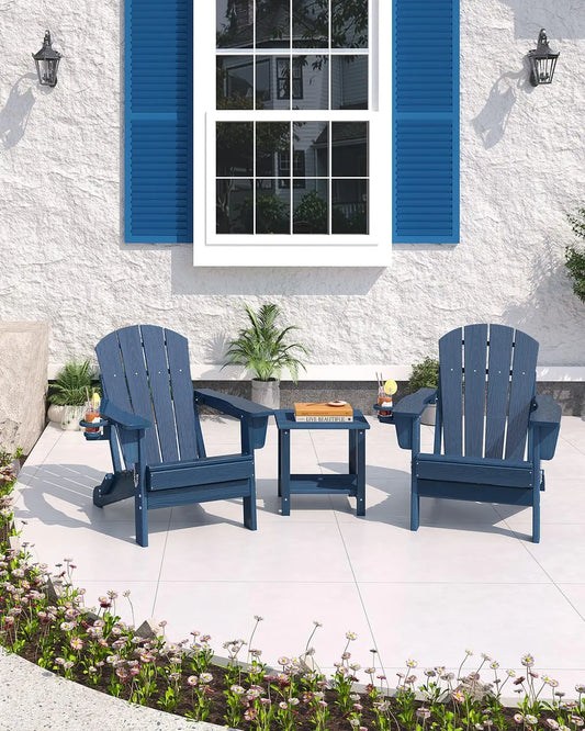 HiMISS Folding Adirondack Chair With Cup Holder HDPE