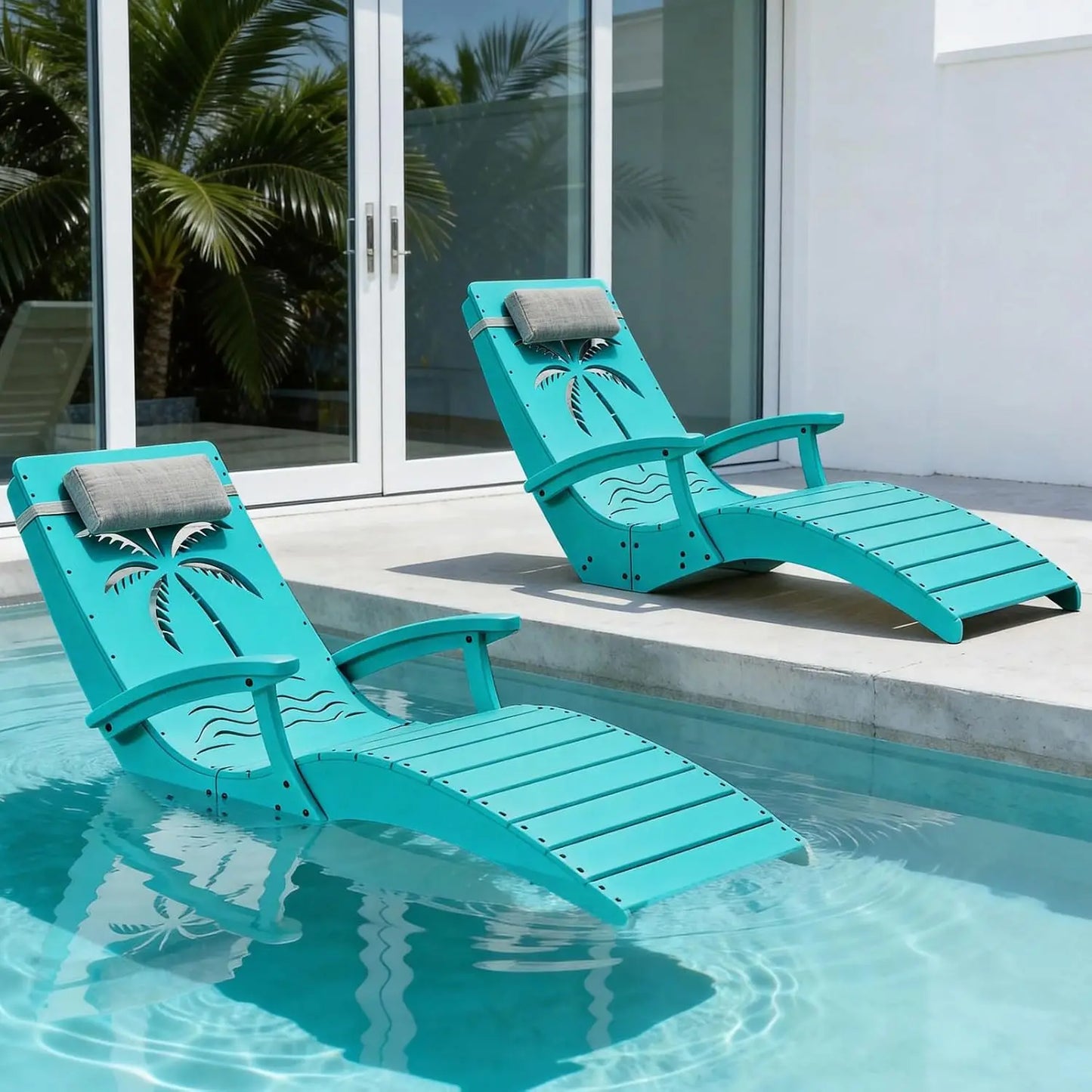 Pool Lounge Chairs Set Of 2 With Armrests Ergonomic Loungers
