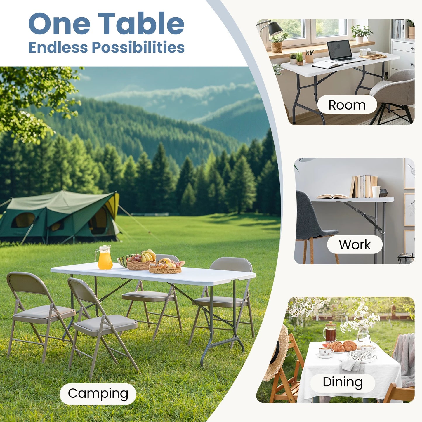 JHK Portable Folding Outdoor Indoor Heavy Duty Table