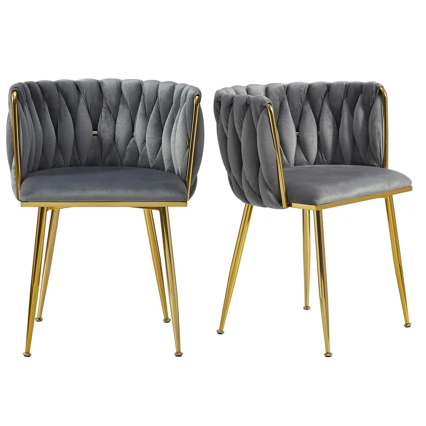 Velvet Dining Chairs Set With Golden Legs And Woven Back