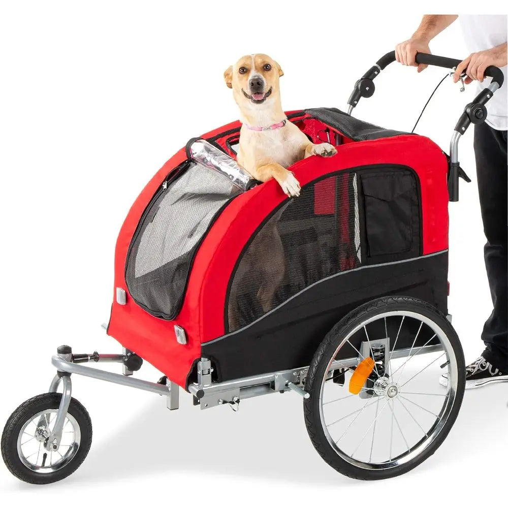 Premium Dog Bike Trailer And Pet Stroller With Hitch Support