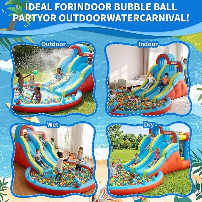 Kids Inflatable Water Park With Double Slides And Climbing Walls