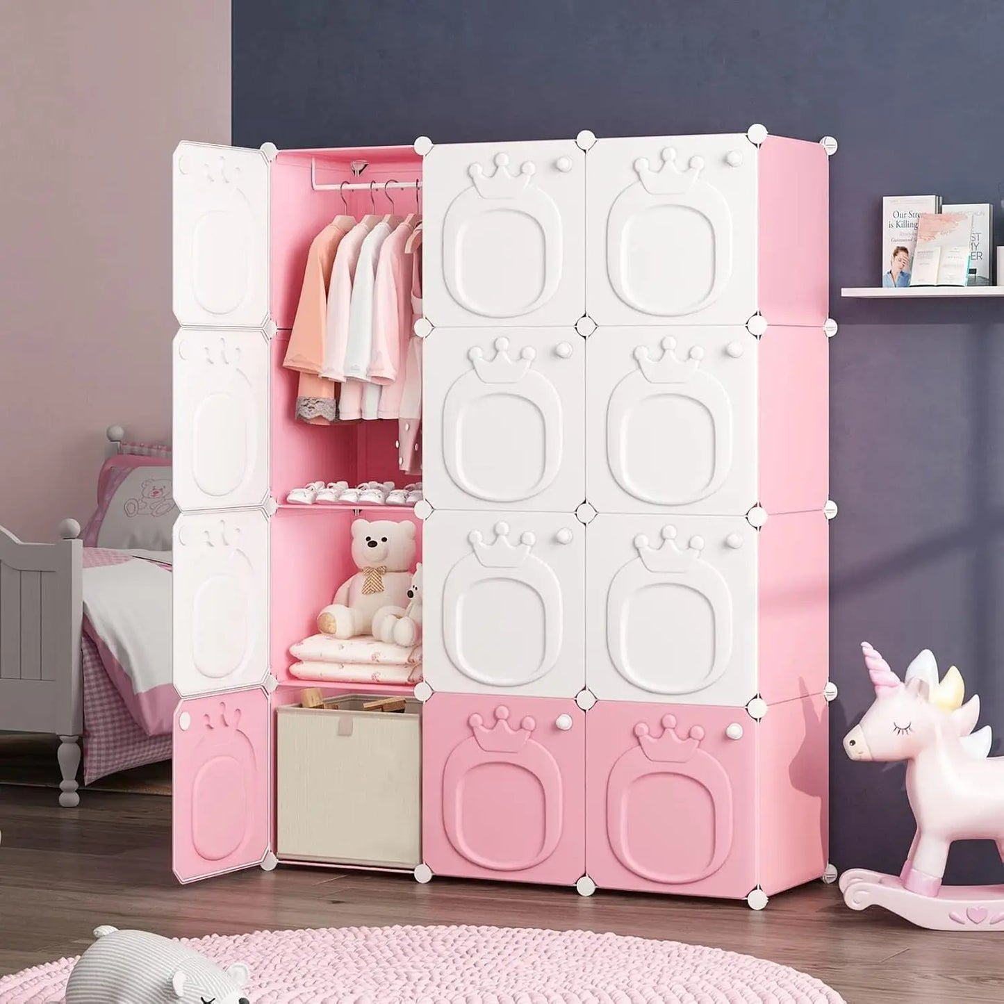 Wooden Kids Wardrobe Closet Cabinet With Door For Bedroom Storage