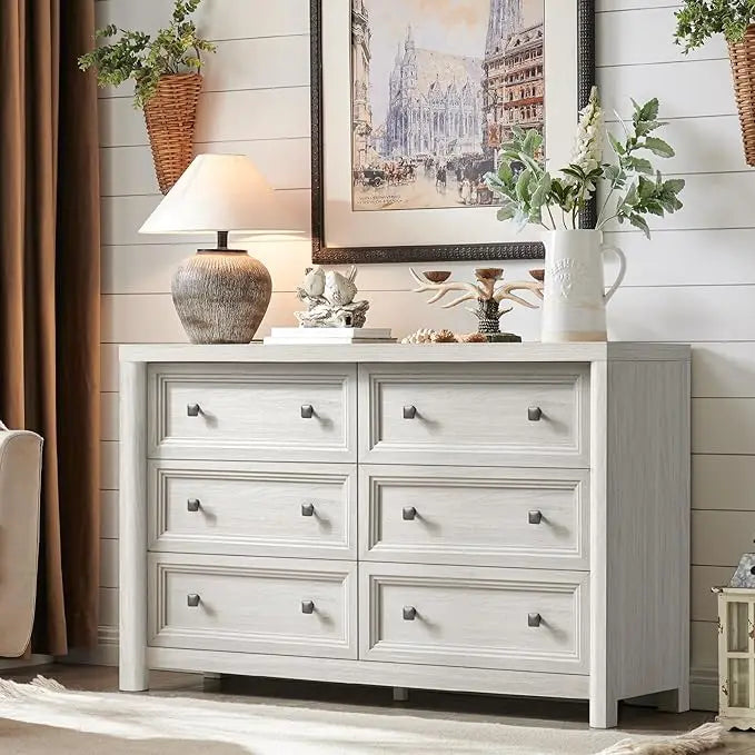 Farmhouse Six-Drawer Dresser For Bedroom Solid Wood