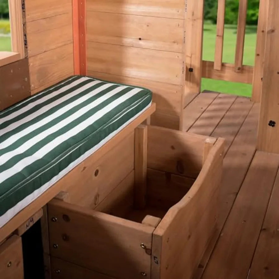 Mdng Outdoor Kids Cedar Playhouse With Kitchen And Deck