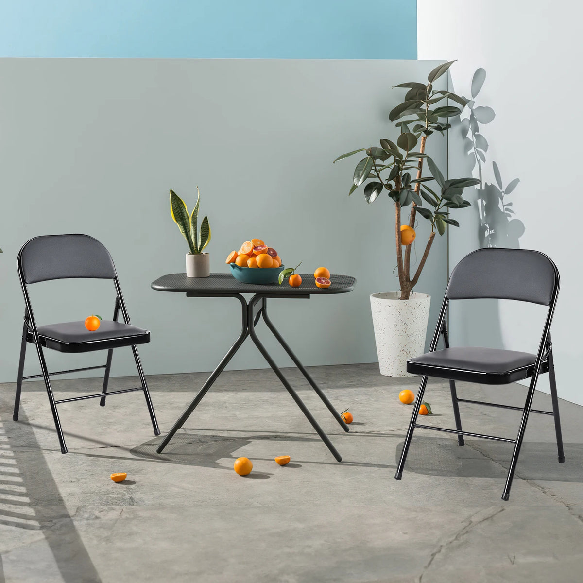 JHK Padded Folding Chair With Faux Leather Upholstery For Home