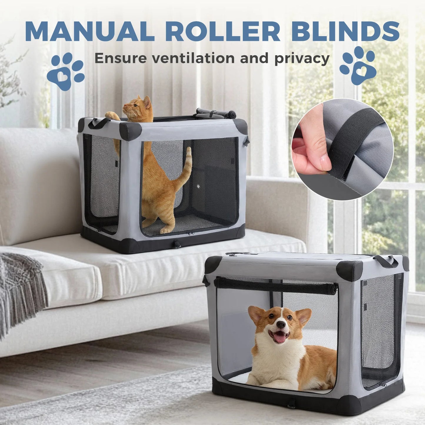 JHK 600D Oxford Fabric Foldable Dog Crate Portable Kennel Indoor
